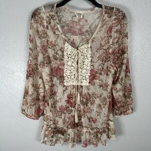 Denim & Supply Ralph Lauren Floral Lace Top Small Mesh Cottagecore‎ Y2K Prairie